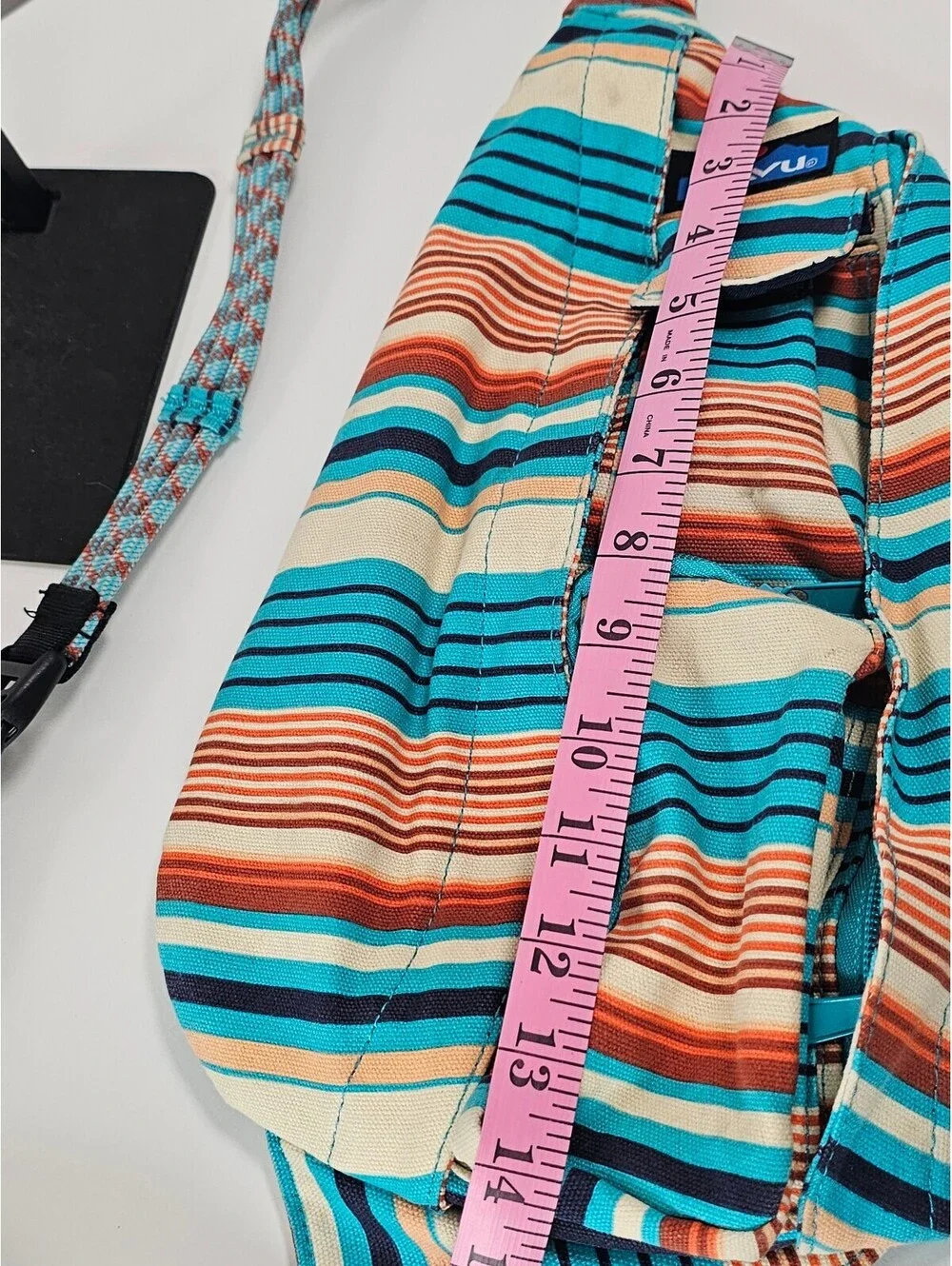 KAVU Striped Canvas Rope Bag with Multiple Pockets